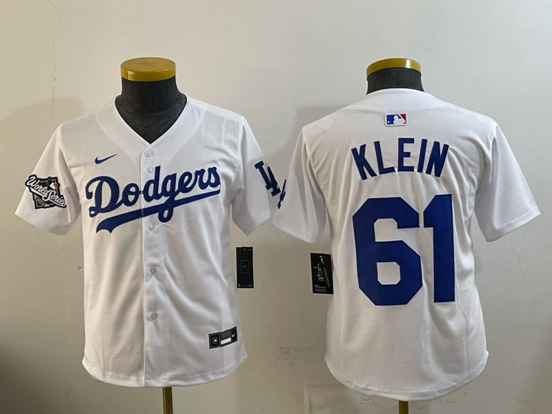 Youth 2025 Nike Los Angeles Dodgers #61 Klein White Game MLB Jersey 08